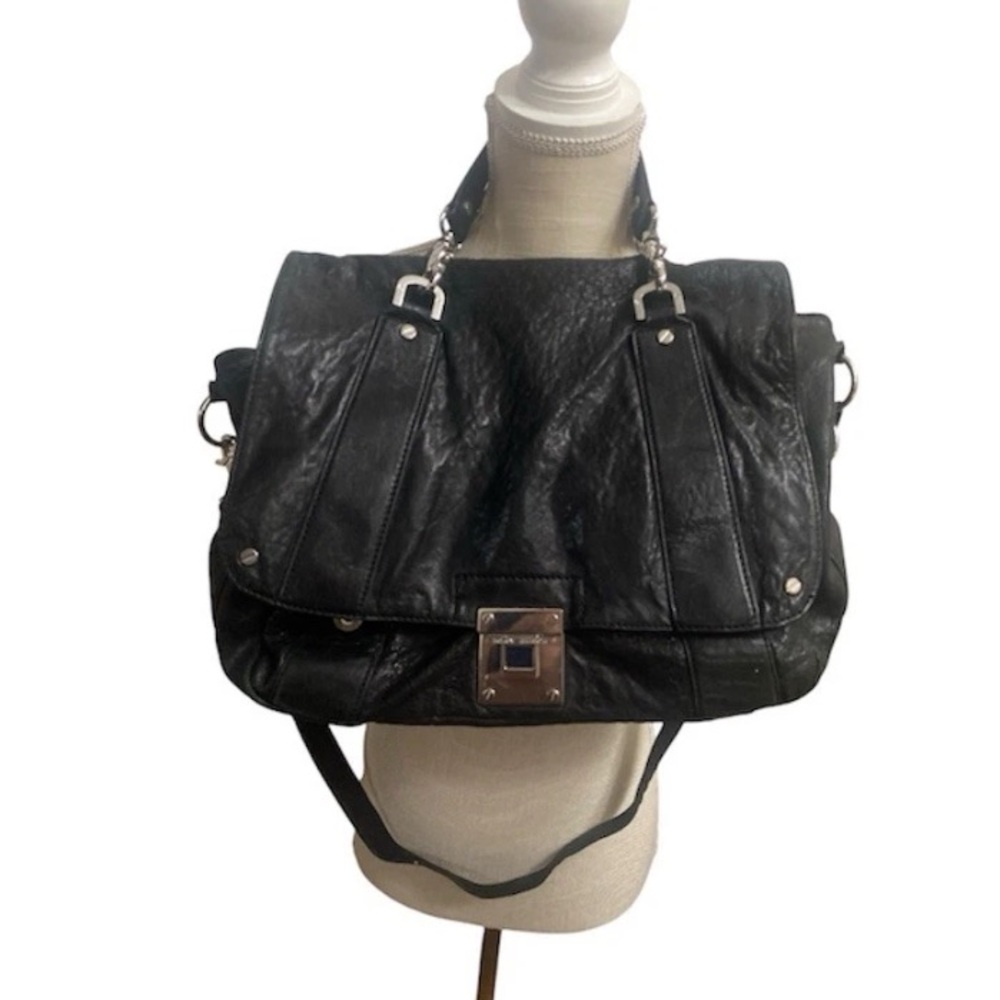 Tory Burch Women’s Black Dayton Leather Tote Satchel Bag Silver Hardware